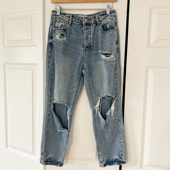 PacSun Eco Light Blue Denim Distressed Mom Cropped Jeans Women’s Size 27 - Picture 2 of 7